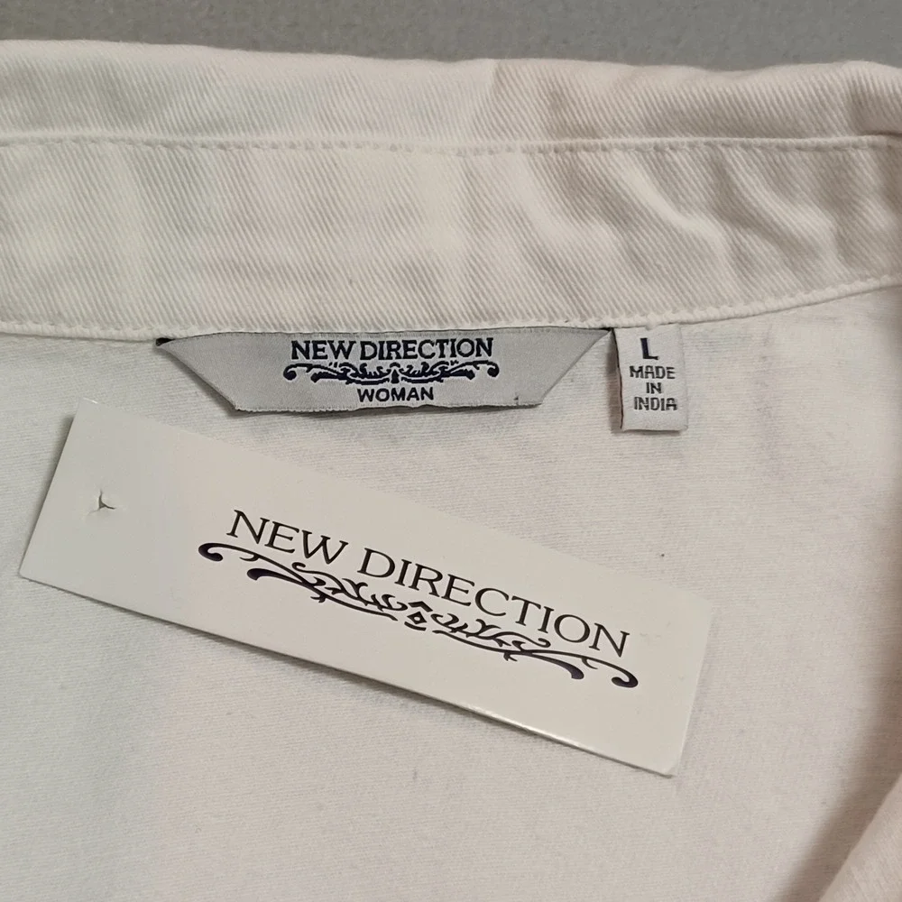 New‎ Direction Woman White Denim Jacket 100% Cotton Trucker Style Size L 54742NJ
